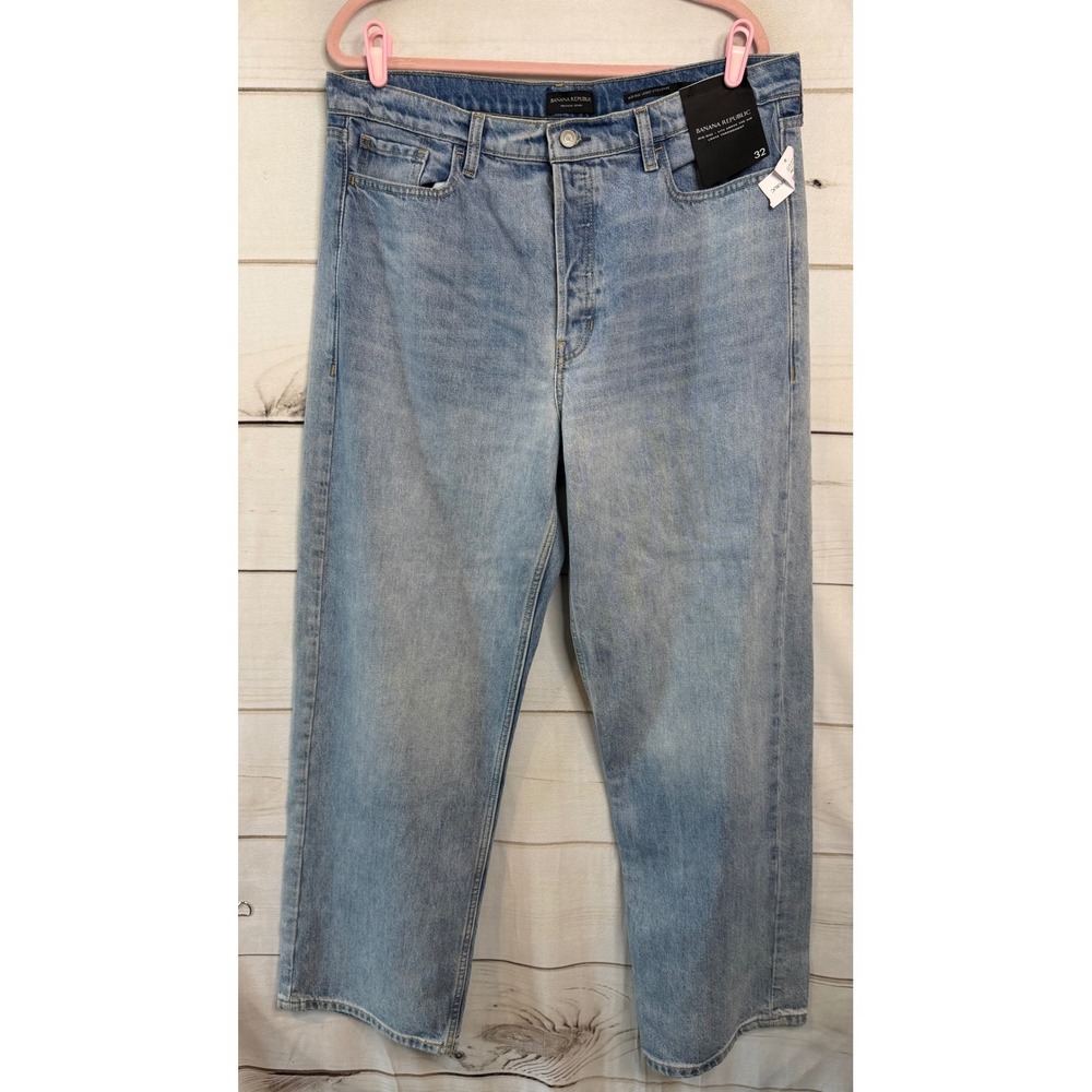 Banana Republic Mid-Rise Loose Stovepipe Jeans Light Wash Denim Womens 32 NEW